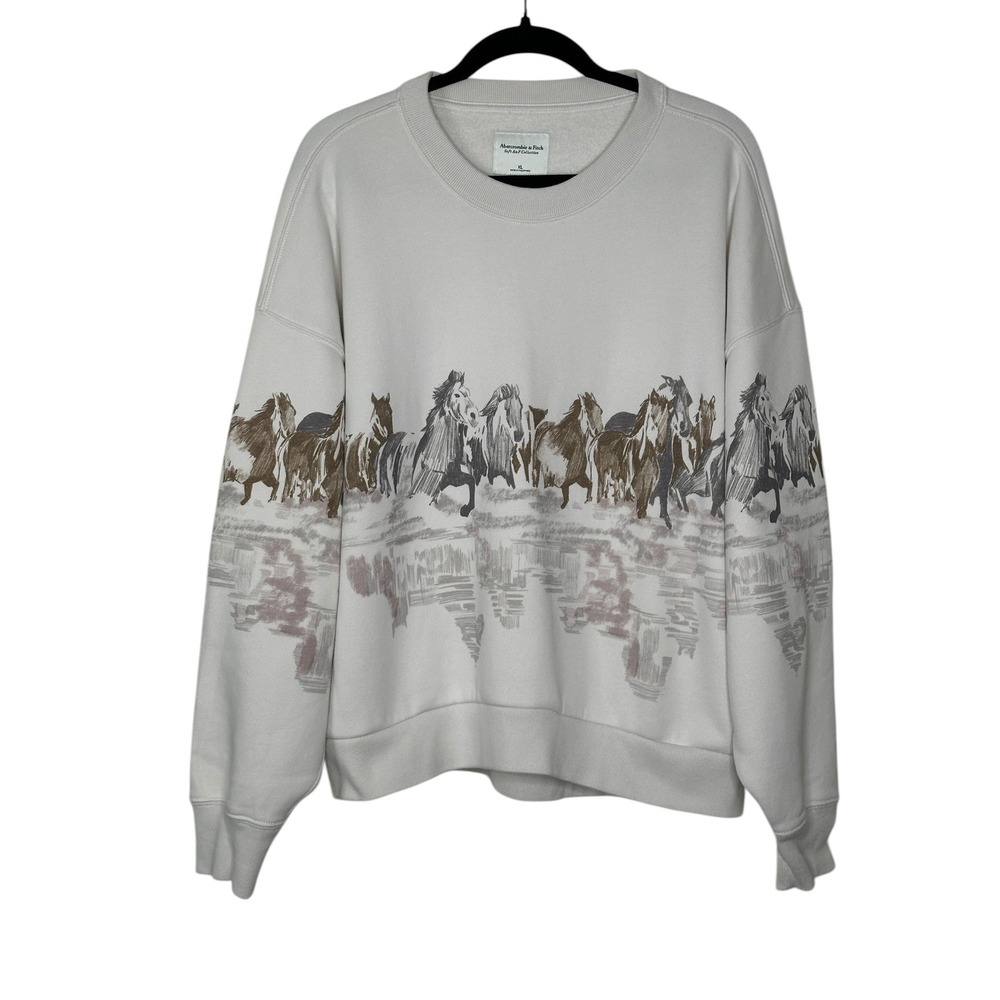 Abercrombie & Fitch Horses Sunday Sweatshirt XL Cream Soft A&F Western Oversized - Picture 4 of 8